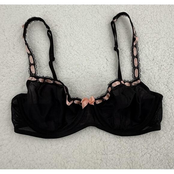 PINK Victoria's Secret Other - Victorias Secret Black Underwire Pink Ribbon Adjustable Straps Lace Bra Size 36B